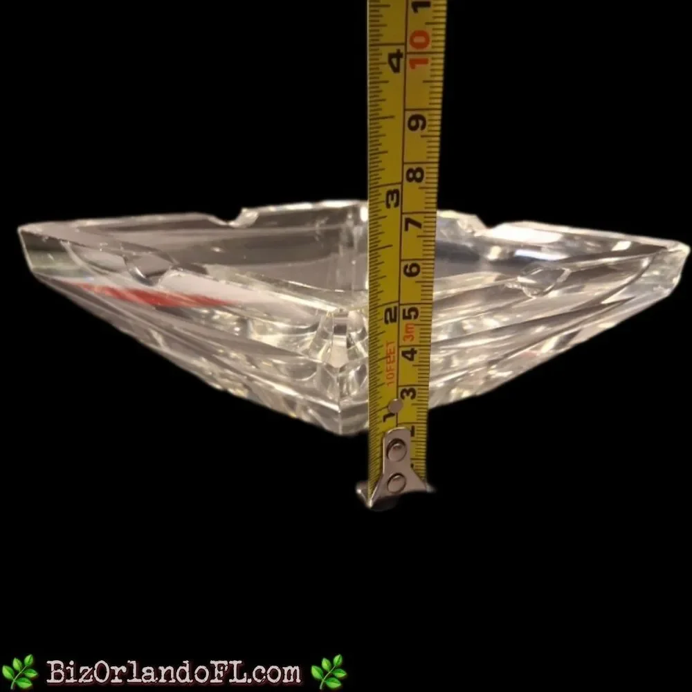 VINTAGE: Diamond Shaped Clear Glass  Cigar Ashtray Heavyweight 2-Slot 1950s RARE